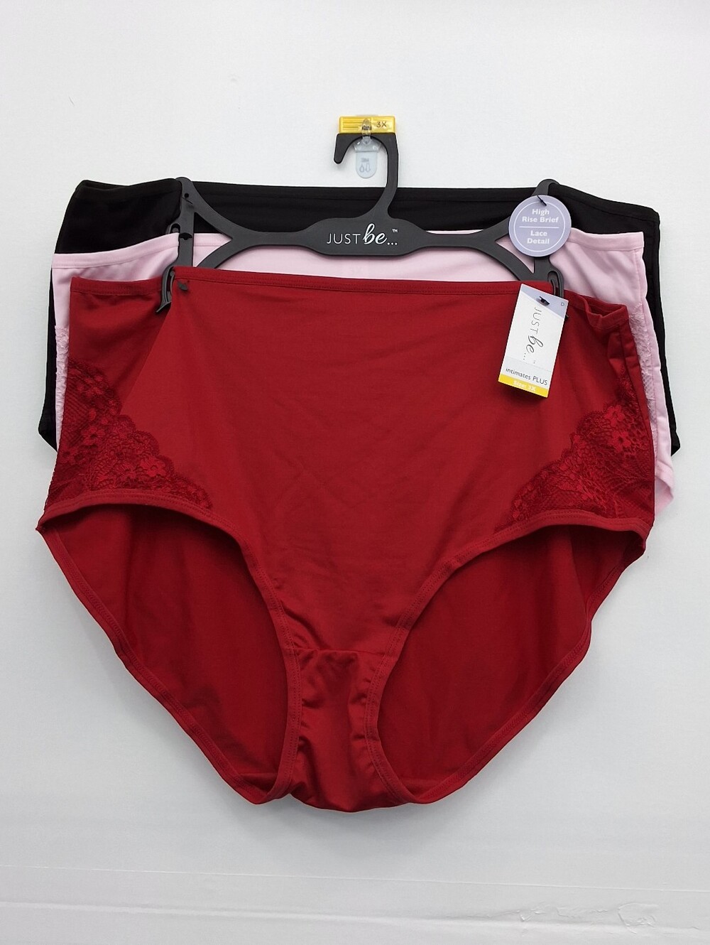 New Women's Plus Size 3 Pairs High Rise Brief Pink Red Black,Size 3X,Lace Detail